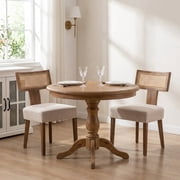 Guyou Modern Rattan Backrest Dining Chairs Set of 2, Mid-century Farmhouse Linen Upholstered Kitchen Chairs Solid Wood Side Chairs for Kitchen Dining Room Living Room, Beige