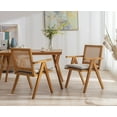 thumbnail image 1 of Guyou Modern Rattan Dining Chair Set of 2, Mid-century French Farmhouse Upholstered Solid Wood Armchair Reading Chair, Retro Accent Chair with Woven Back and Natural Base, Beige Fabric, 1 of 12