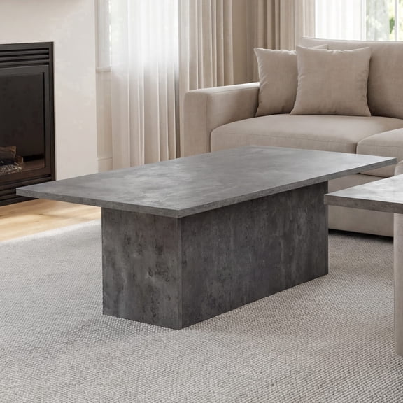 Guyou Modern Rectangular Coffee Table Faux Marble Center Table Large Wooden Tea Table for Living Room, Reception Room, Home Office