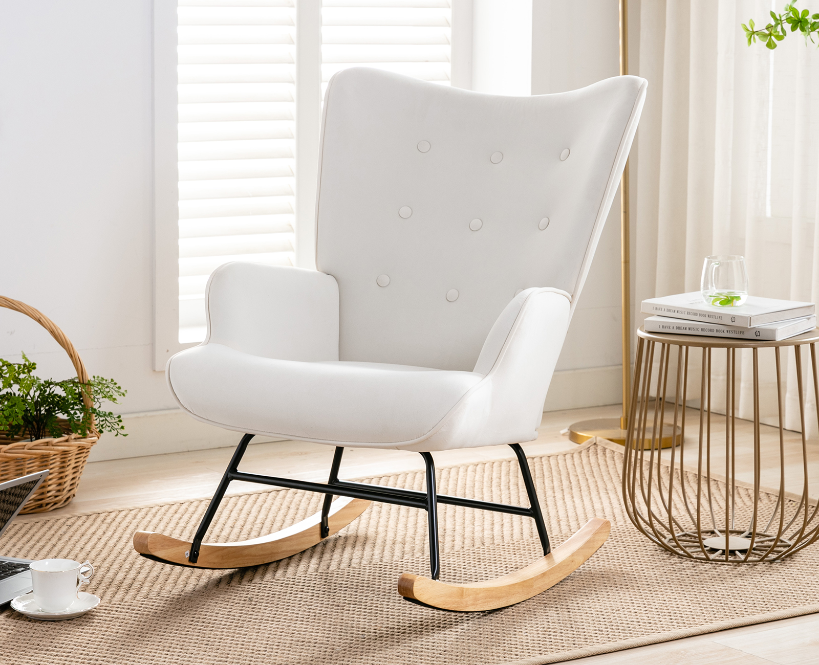 Guyou Modern Rocking Chair, Glider Nursery Chair with Tufted Wingback