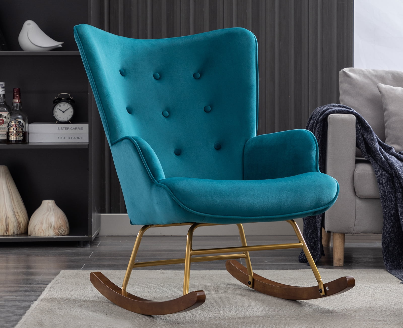 Guyou Modern Glider Nursery Rocking Chair, Velvet Upholstered