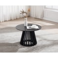 thumbnail image 1 of Guyou Modern Round Coffee Table with Geometric Wood Strips Base, 24 " Wooden Cocktail Table for Living Room Small Space Lounge, Black, 1 of 6
