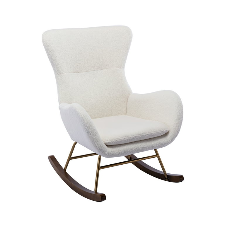 Guyou Modern Sherpa Rocking Chair, Wingback Upholstered Accent for
