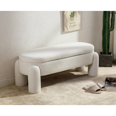 Guyou Modern Storage Bench, 45" Wide Upholstered Entry Bench Shoe Bench, Lovely Velvet End of Bed Bench for Bedroom Living Room Entryway, White