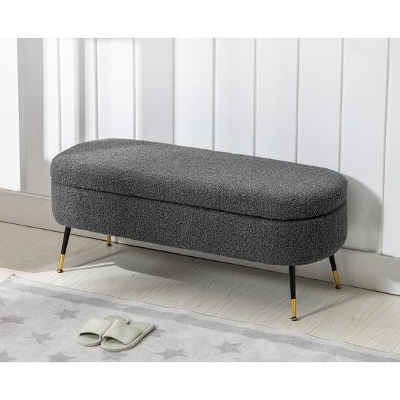 Guyou Modern Storage Bench, Lambswool End of Bed Bench with Metal Legs, Upholstered Entryway Bench for Bedroom Living Room Hallway, Grey