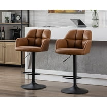 Guyou Modern Swivel Bar Stool Set of 2, PU Upholstered Adjustable Island Stool Counter Height Stool with Backrest and Metal Base for Kitchen Island Restaurant Bar, Brown