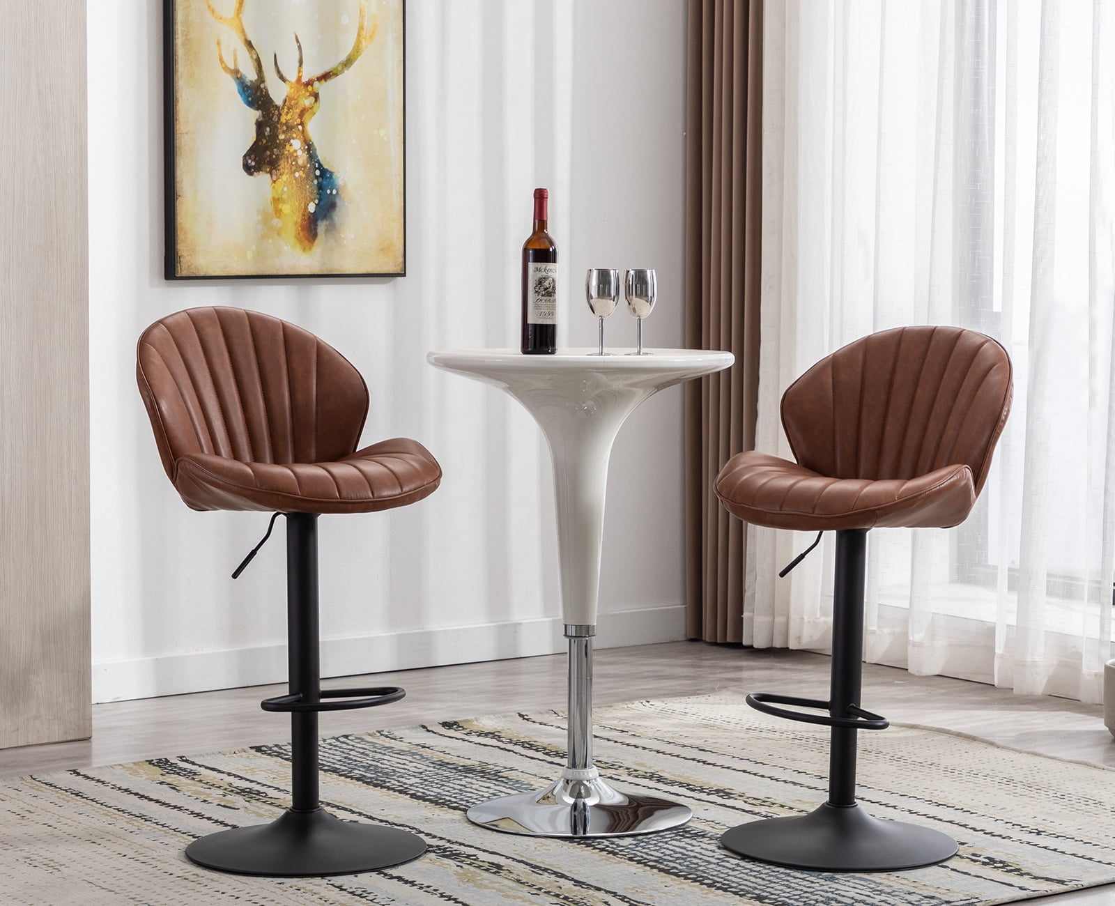 Guyou Modern Swivel Bar Stools Set of 2, Adjustable Faux Leather ...