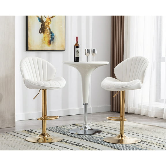 Guyou Modern Swivel Bar Stools Set of 2, Adjustable Velvet Counter Height Kitchen Bar Chairs with Footrest and back for Pub Kitchen Island Dining Room, Beige