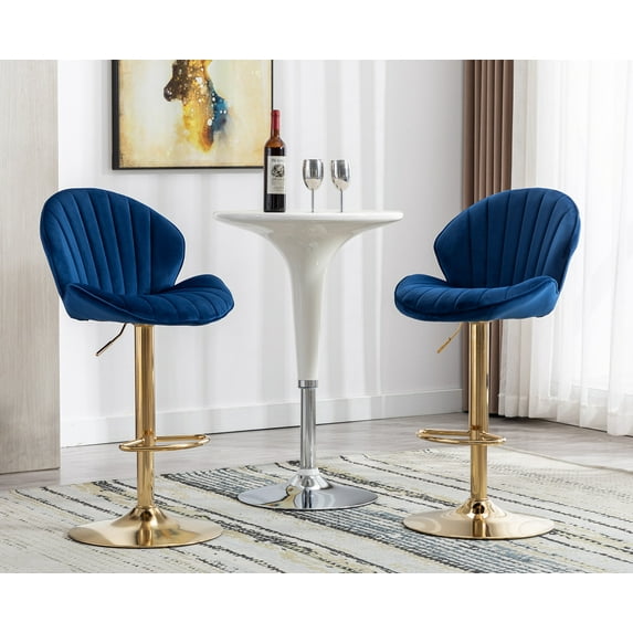 Guyou Modern Swivel Bar Stools Set of 2, Adjustable Velvet Counter Height Kitchen Bar Chairs with Footrest and back for Pub Kitchen Island Dining Room, Blue