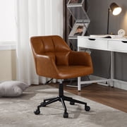 Guyou Modern Swivel Chair Home Office Desk Chair with Wheels and Armrests, Height Adjustable Upholstered Task Armchair, 360 Degree Swivel Office Chair for Bedro