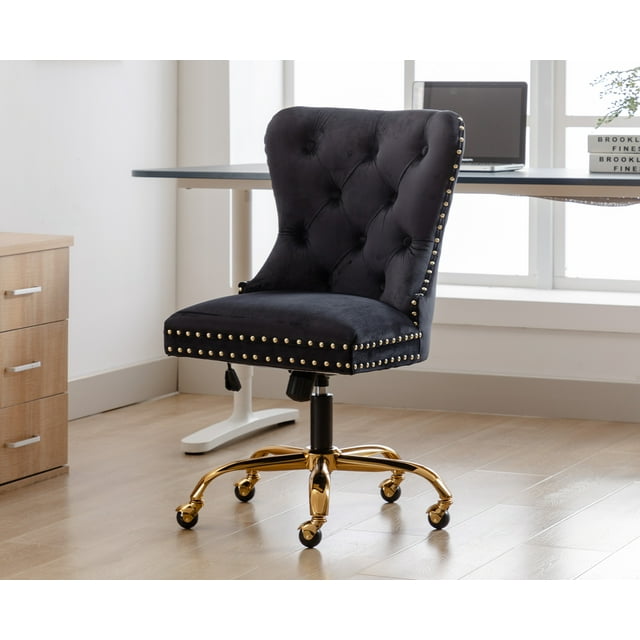 Guyou Modern Swivel Office Chair, Velvet Fabric Button Tufted And