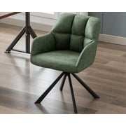 Guyou Modern Swivel Office Chair No Wheels, PU Leather Upholstered Desk Chair Armchair with Black Metal Legs for Living Room Bedroom Home Office, Green