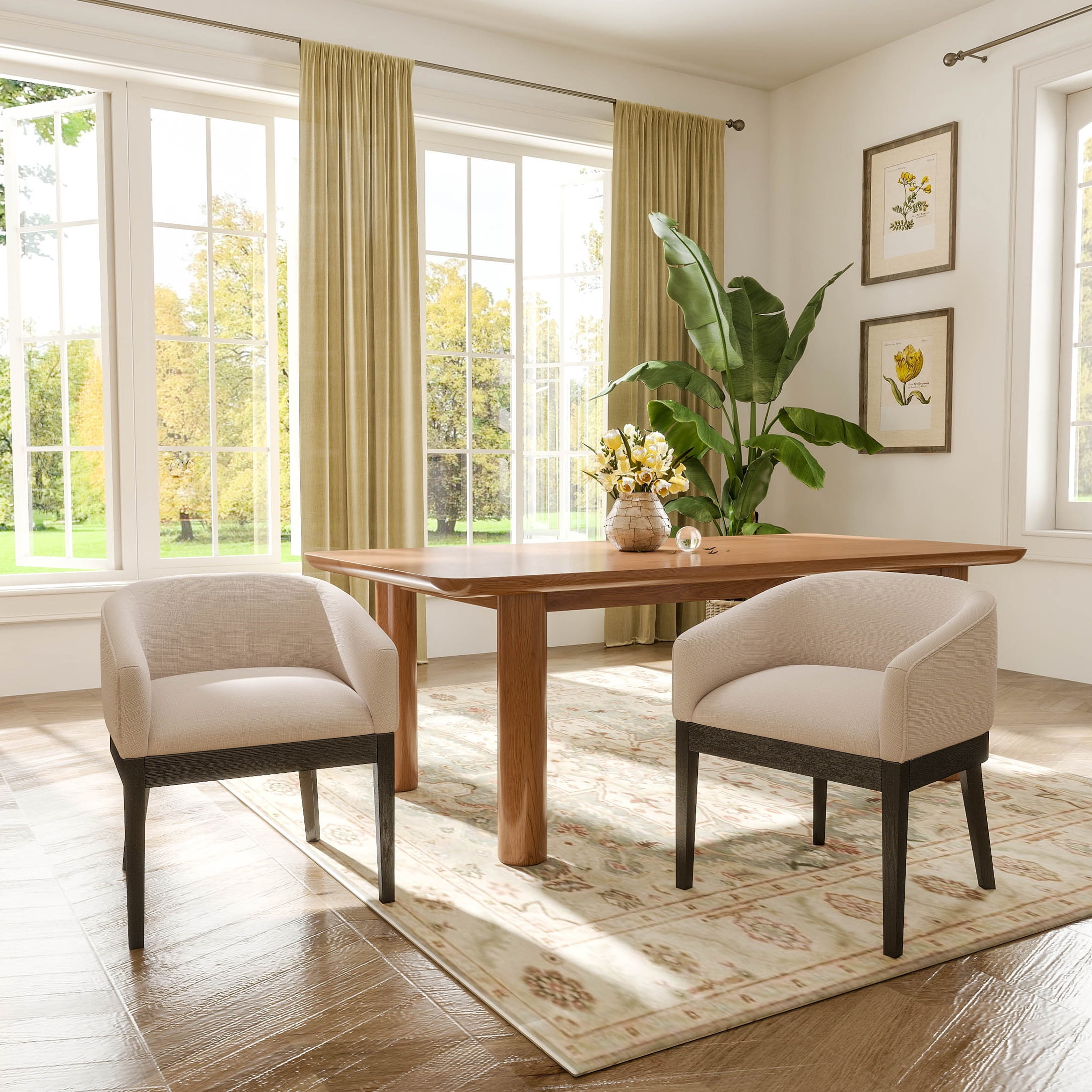 Guyou Upholstered Dining Chairs Set of 2, Farmhouse Linen, Wooden ...