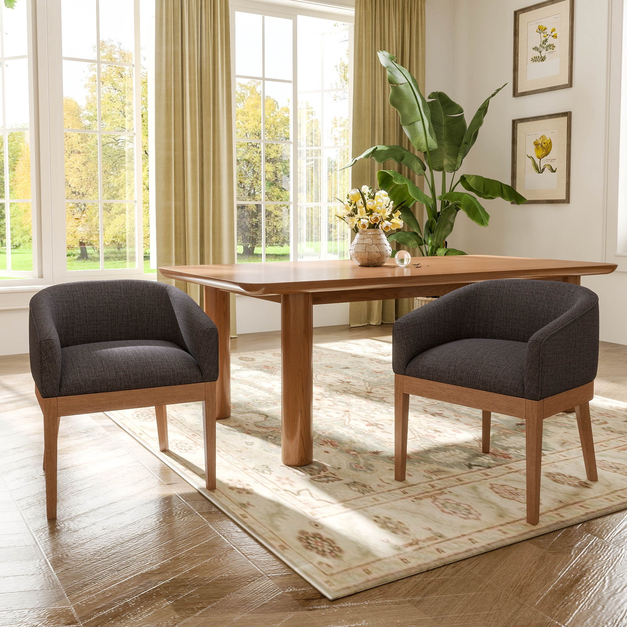 Guyou Mid-Century Upholstered Dining Chairs Set of 2, Linen Fabric ...