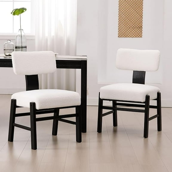 Guyou Modern Upholstered Dining Chairs Set of 2,Sherpa Boucle Kitchen & Dining Room Chair with Wood Legs Comfy Accent Side Chairs Armless for Dining Living Room,White