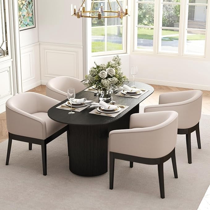 Guyou Modern Upholstered Dining Chairs Set of 4, Farmhouse Linen Kitchen & Dining Room Chairs with Armrests, 18" W Wooden Barrel Accent Chair Armchair for Dining Room Living Room Bedroom, Cream
