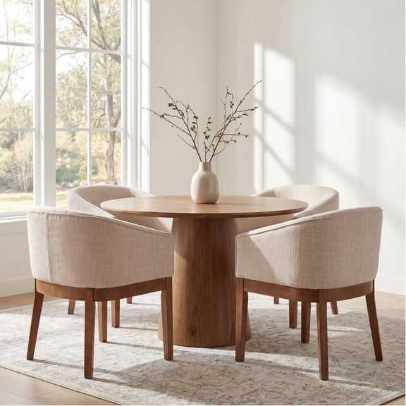 Guyou Modern Upholstered Dining Chairs Set of 4, Farmhouse Linen Kitchen & Dining Room Chairs with Armrests, 18" W Wooden Barrel Accent Chair Armchair for Dining Room Living Room Bedroom, Beige