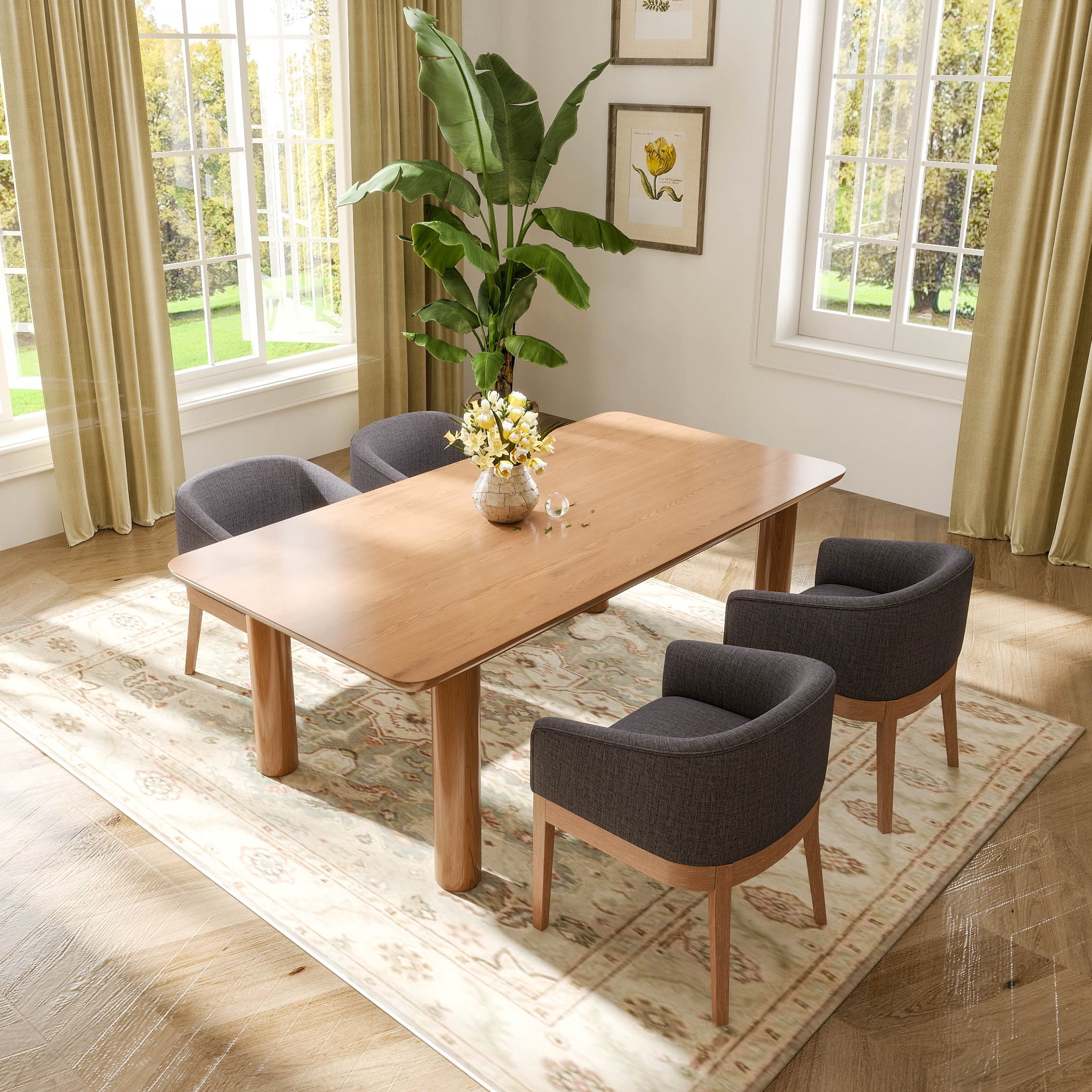 Guyou Modern Upholstered Dining Chairs Set of 4, Farmhouse Linen ...