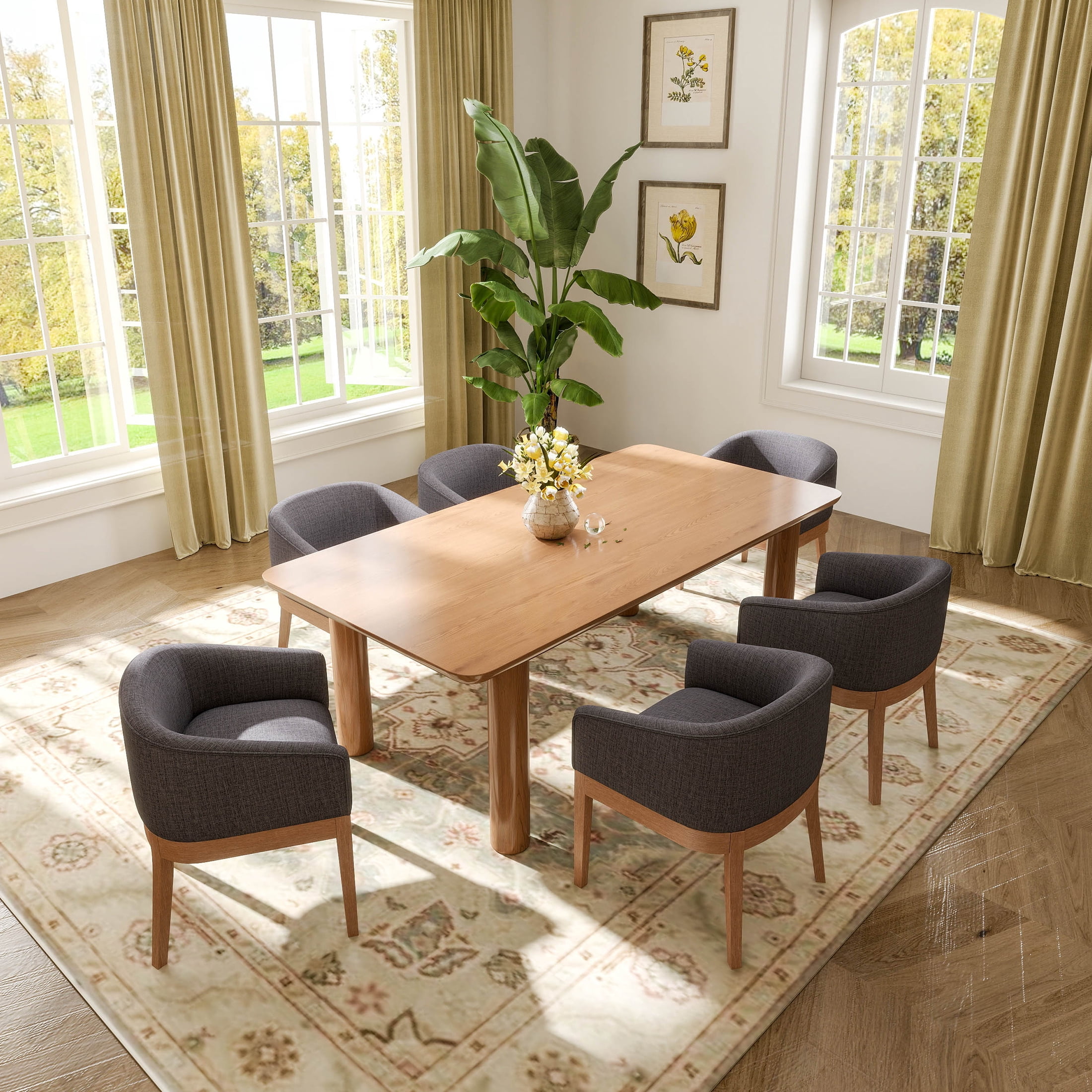 Guyou Modern Upholstered Dining Chairs Set of 6, Farmhouse Linen ...