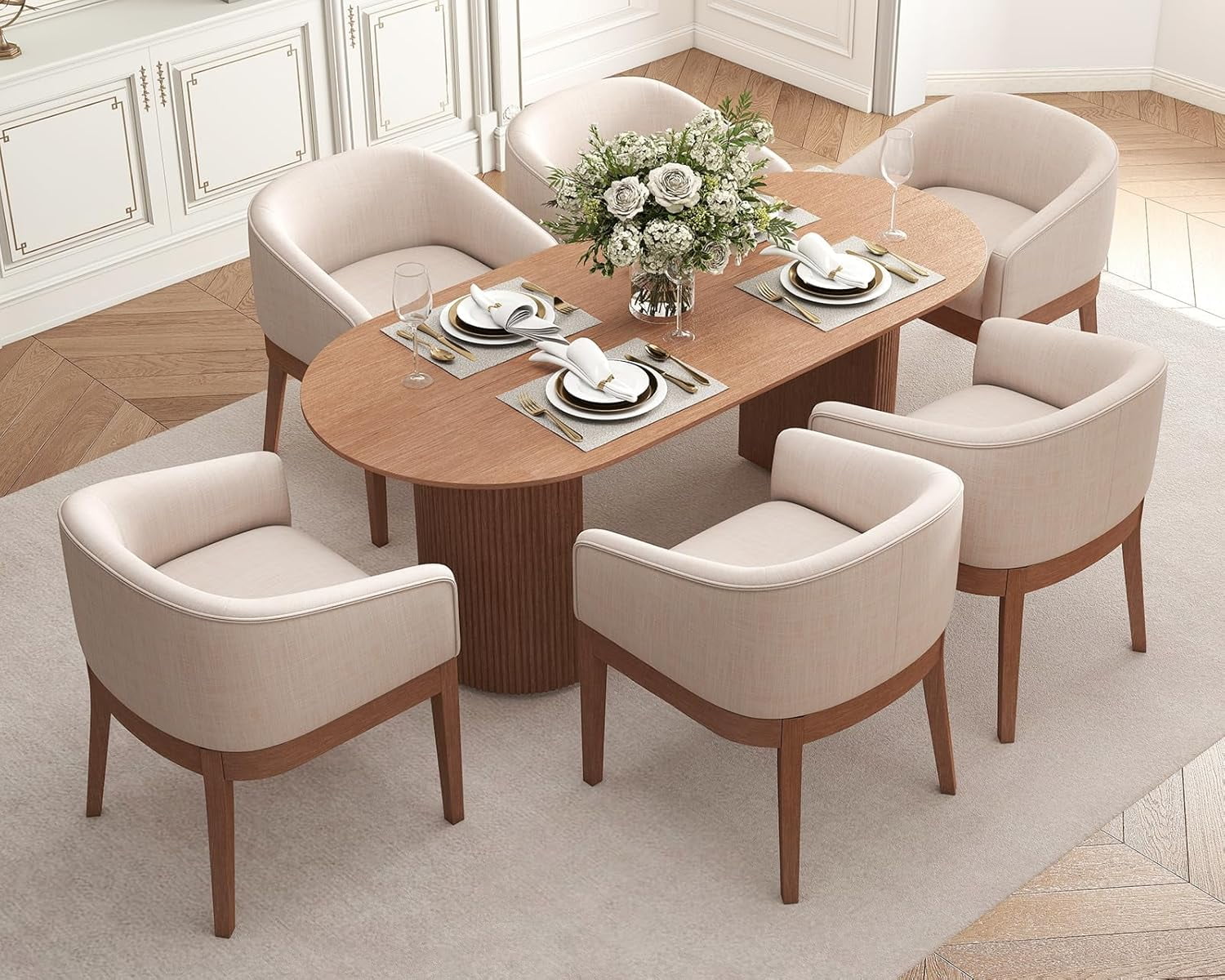 Guyou Modern Upholstered Dining Chairs Set of 6, Farmhouse Linen