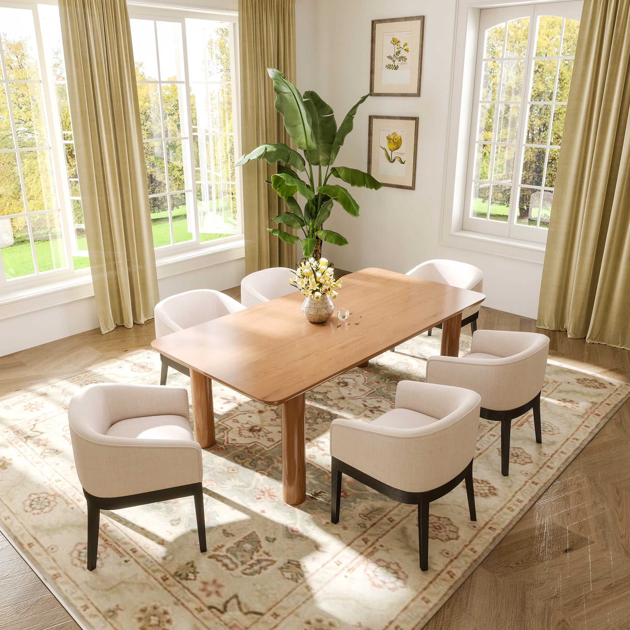 Guyou Modern Upholstered Dining Chairs Set of 6, Farmhouse Linen ...