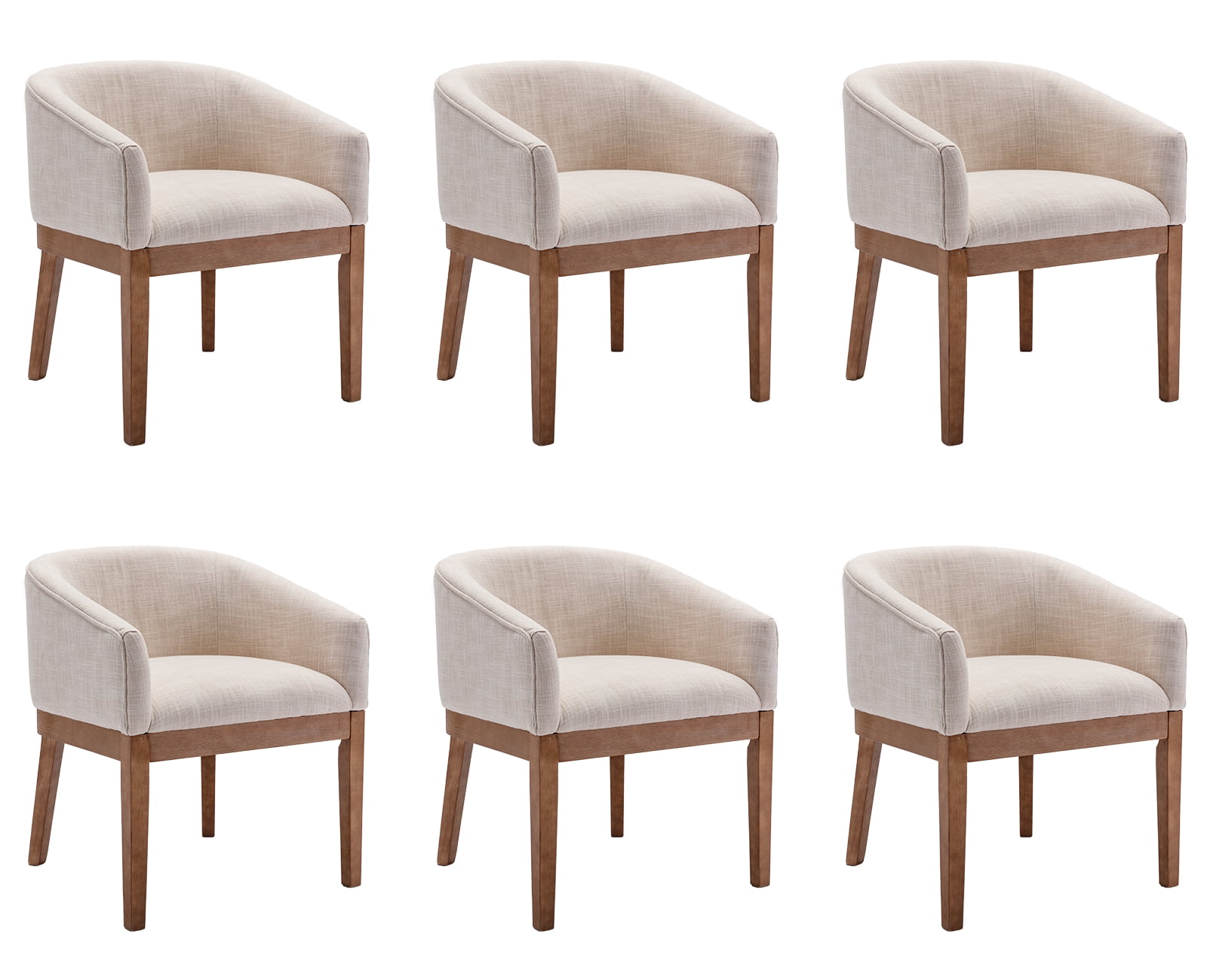 Guyou Modern Upholstered Dining Chairs Set of 6, Farmhouse Linen Kitchen & Dining Room Chairs with Armrests, 18" W Wooden Barrel Accent Chair Armchair for Dining Room Living Room Bedroom, Beige