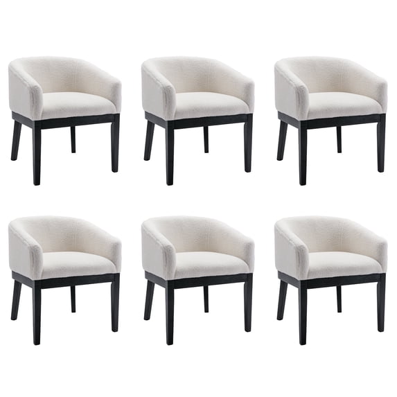 Guyou Modern Upholstered Dining Chairs Set of 6, Farmhouse Sherpa Kitchen & Dining Room Chairs with Armrests, 18" W Wooden Barrel Accent Chair Armchair for Dining Room Living Room Bedroom, White