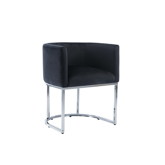 Guyou Modern Velvet Dining Chair, Mid-century Upholstered Barrel Kitchen Chairs Fabric Side Chair with Metal Legs and Curved Back for Living Room Dining Room Bedroom, Black