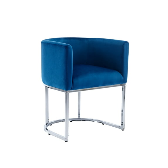 Guyou Modern Velvet Dining Chair, Mid-century Upholstered Barrel Kitchen Chairs Fabric Side Chair with Metal Legs and Curved Back for Living Room Dining Room Bedroom, Blue