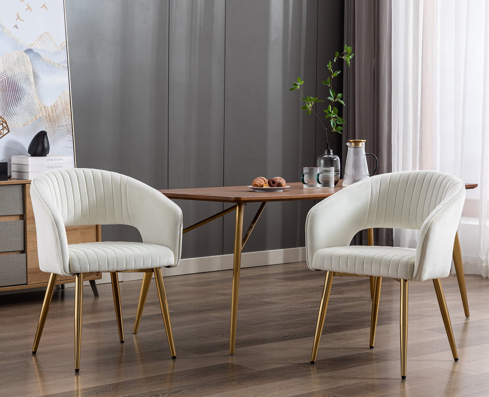 Guyou Modern Velvet Dining Chair Set of 2, Upholstered Accent