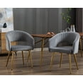 thumbnail image 1 of Guyou Modern Velvet Dining Chair Set of 2, Upholstered Accent Armchair with Hollow Back and Gold Metal Legs for Living Room Dining Room Kitchen Reception Room, Grey, 1 of 14