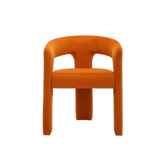 Guyou Modern Velvet Upholstered Dining Chair, Cute Barrel Side Armchair Kitchen Chair with Armrests and Back for Living Room Dining Room Bedroom, Orange