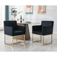 thumbnail image 1 of Guyou Modern Velvet Upholstered Dining Chairs Set of 2, Kitchen Chairs with Arm and Gold Finish Metal Frame, Accent Armchair with back for Living Room Dining Room Bedroom Reception Room, Black, 1 of 8