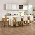 thumbnail image 1 of Guyou Natural Bar Stools Set of 4, 27" Upholstered Counter Height Bar Stools for Kitchen Counter with Footrest, Modern Bar Chairs Wooden Barstool with Linen Seat for Dining Room Home Bar, Beige, 1 of 7