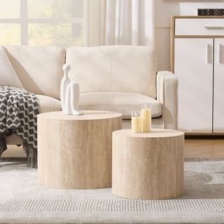 Guyou Nest Coffee Table Set of 2, Modern Wooden Round Coffee Table with Small End Table, Circle Accent Side Table for Living Room Bedroom Balcony, Natural