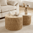 thumbnail image 1 of Guyou Nesting Tables Round Natural Wood Drum Coffee Tables with Storage for Living Room Bedroom Small Space, No Assembly Required, Log(Set of 2), 1 of 8