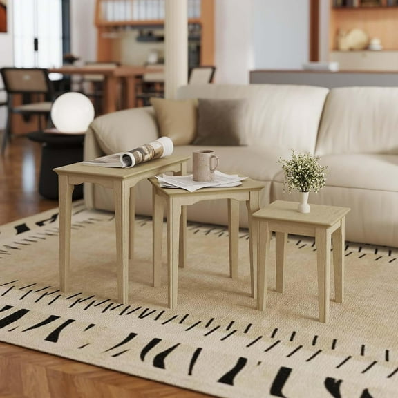 Guyou Nesting Tables Set of 3, Small Sofa Side Table Rustic Stacking End Table Rectangle Solid Wood Coffee Tables for Small Space, Ashes White