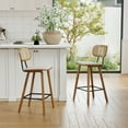thumbnail image 1 of Guyou Rattan Counter Height Bar Stool Set of 2, 26" Wooden Kitchen Island Chairs with Cane Backrest and Bentwood Legs, Modern PU Upholstered Barstools for Dining Room Bars Coffee Shops, Beige, 1 of 14