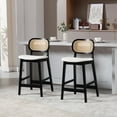 thumbnail image 1 of Guyou Rattan Counter Height Bar Stools Set of 2, Mid-Century Modern Wooden Farmhouse Bar Stools, Linen Upholstered Kitchen Island Barstools for Breakfast Bar Bistro, Beige, 1 of 10