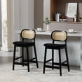 thumbnail image 1 of Guyou Rattan Counter Height Bar Stools Set of 2, Mid-Century Modern Wooden Farmhouse Bar Stools, Sherpa Upholstered Kitchen Island Barstools for Breakfast Bar Bistro, Black, 1 of 10
