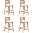 thumbnail image 1 of Guyou Rattan Counter Height Bar Stools Set of 4, Mid-Century Modern Wooden Farmhouse Bar Stools, Faux Leather Upholstered Kitchen Island Barstools for Breakfast Bar Bistro, White, 1 of 10