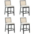 thumbnail image 1 of Guyou Rattan Counter Stools Set of 4, 26 Inch Modern Linen Upholstered Counter Height Bar Stools, Farmhouse Wooden Barstools, Kitchen Island Chairs for Bar Dining Room Kitchen Island, Cream, 1 of 12