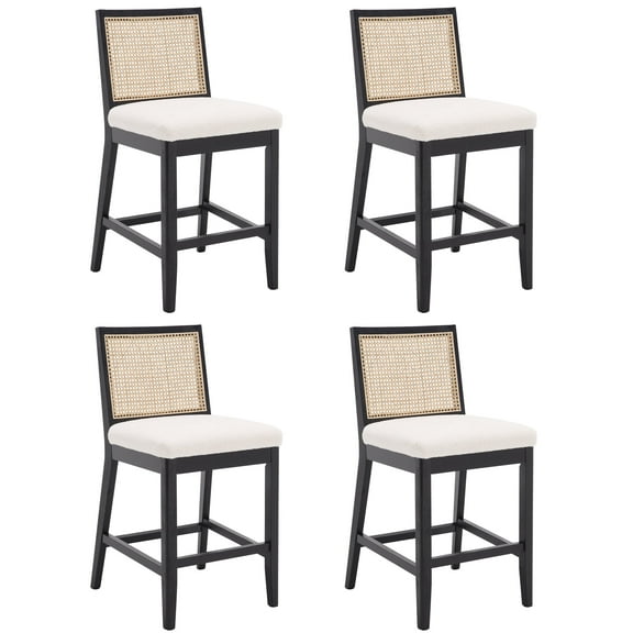 Guyou Rattan Counter Stools Set of 4, 26 Inch Modern Sherpa Upholstered Counter Height Bar Stools, Farmhouse Wooden Barstools, Kitchen Island Chairs for Bar Dining Room Kitchen Island, White