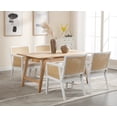 thumbnail image 1 of Guyou Rattan Dining Chairs Set of 4, Mid Century Modern Linen Upholstered Dining Room Armchairs, Farmhouse Wooden Kitchen Chairs with Cane Back and White Hardwood Frame for Living Room, Beige, 1 of 11