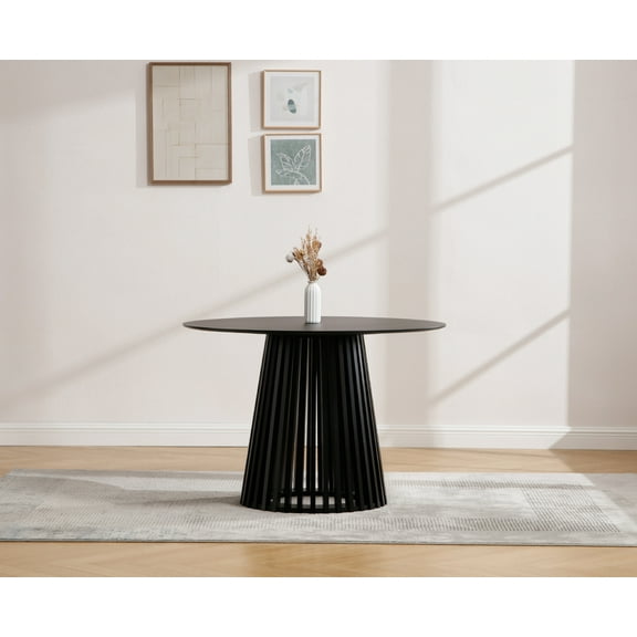 Guyou Round Solid Wood Dining Table, Mid-Century Modern Kitchen Dining Table with Round Geometric Base for 4-6 People, 43.25 Inch Diameter for Kitchen Dining Room, Black