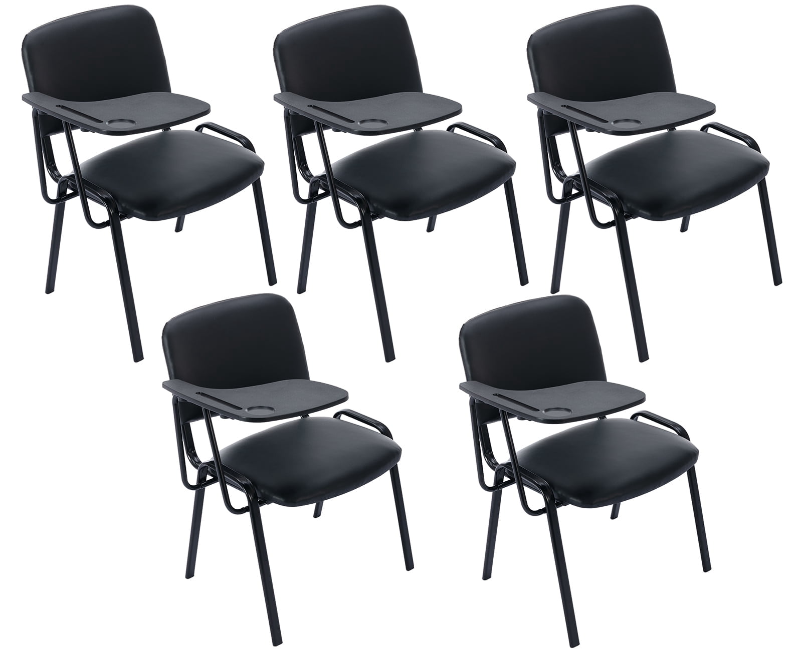 Guyou Set of 5 Black Stackable Conference Room Chairs with Flip-up Tablet Arm, Leather Reception Chair with Back, Ergonomic Office Chairs, Visitor Chairs for Conference Room Training Room School