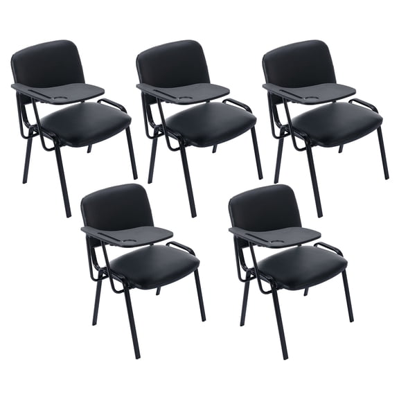Guyou Set of 5 Black Stackable Conference Room Chairs with Flip-up Tablet Arm, Leather Reception Chair with Back, Ergonomic Office Chairs, Visitor Chairs for Conference Room Training Room School