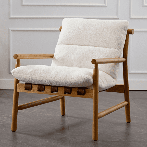 Guyou Sherpa Accent Chair - 25.5" Wide Plush Armchair for Living Room & Bedroom, Modern Upholstered Reading Chair with Solid Wood Frame, White