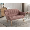 thumbnail image 1 of Guyou Small Loveseat Sofa, Modern Linen 2-Seater Mini Sofa Couch with Quilted Back and Armrests, Cute Accent Chair with Wooden Legs for Living Room Bedroom Apartment, Pink, 1 of 10