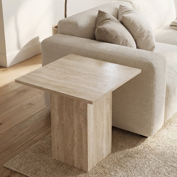 Guyou Small Square End Table Faux Marble Wood Bedside Table 20" Modern Side Table for Living Room, Reception Room, Home Office